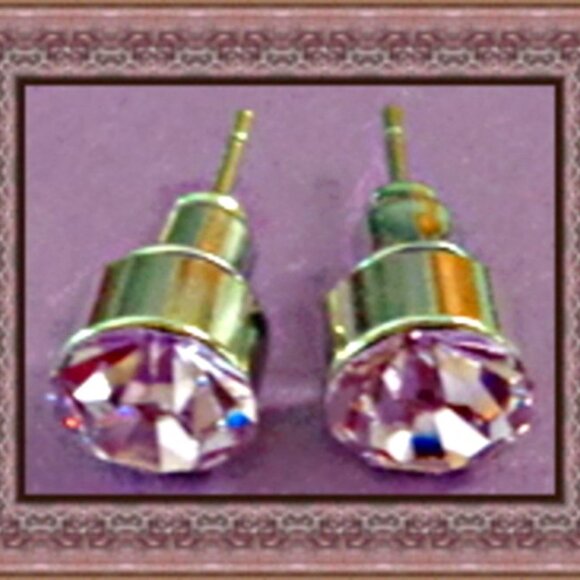 Silver Tone Birthstone June Purple Color Crystal Stud Earrings - Picture 1 of 1